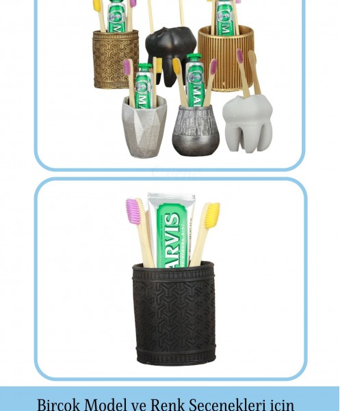 Diş Fırçalığı Tezgah Üstü Siyah Renk Diş Fırçası Standı Y Desenli Model